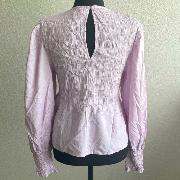 Stylish Puffed Sleeve Pull Over Blouse Light Pink/ Violet Ruffled Top - Picture 3 of 11
